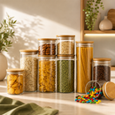 Potes Herméticos de Vidro e Bambu para Mantimentos | Kit com 9 ou 13 Peças