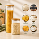 Potes Herméticos de Vidro e Bambu para Mantimentos | Kit com 9 ou 13 Peças