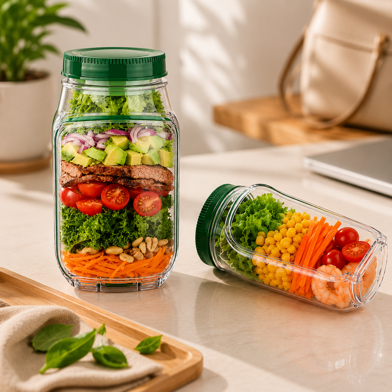 Pote de Salada Portátil com Compartimento para Molho