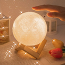 Abajur Luminária Lua Cheia 3d Led De Mesa Sem Fio Quarto Cúpula Branco Estrutura Marrom claro